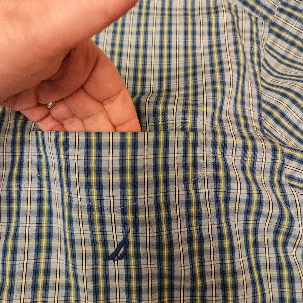 Nautica Y2K Blue Plaid Short Sleeve Casual Button Down Shirt Size Large - Picture 6 of 8